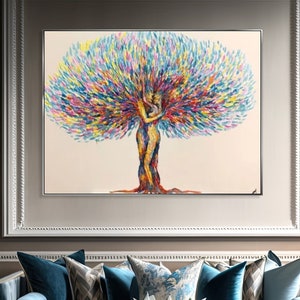 Tree of Life Painting Colorful Abstract Love Art Vibrant Romantic Painting Modern Nature Canvas for Living Room or Office 24&quot;x36&quot;