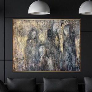 Abstract Grey Mysterious Figurative Paintings On Canvas Contemporary Art Modern Neutral Abstract Handmade Painting Home Wall Decor 46&quot;x60&quot;