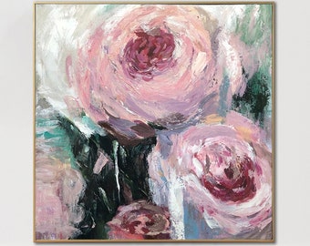 Abstract Flowers Paintings on Canvas Original Flower Art Pastel Colors Oil Painting Textured Impressionist Pastel Colors Art 23.6x23.6"