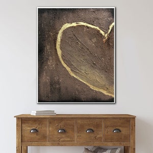 Textured Heart Painting: Gold Leaf Abstract Canvas Art, Valentine Gift