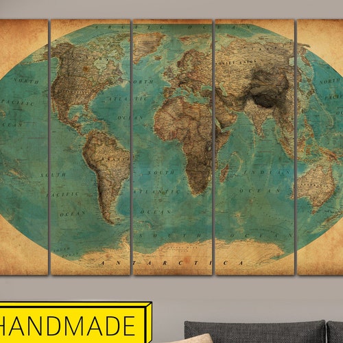 BIG SET Multi 5 Panel World Map Wall Art World Travel Map Etsy