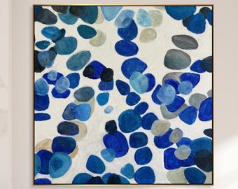 Abstract Blue Stones Paintings On Canvas Acrylic Handmade Art Modern Minimalist Artwork Textured Oil Painting Home Decor 32x32"
