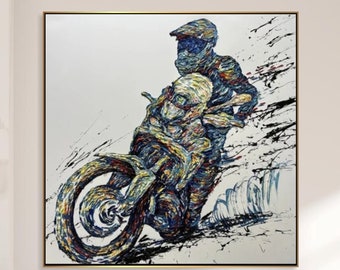 Motorcycle Art On Canvas Multi Colored Art Biker Art Impasto Style Painting Biker Culture Art Speed Art Unique Wall Art Texture Art 40x40"