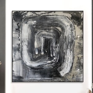 Black and White Abstract Painting Modern Monochrome Art Textured Minimalist Canvas Handmade Contemporary Art for Home Wall Decor 26&quot;x26&quot;