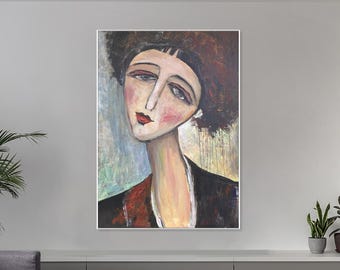 Portrait Painting of Woman in Expressionist Style