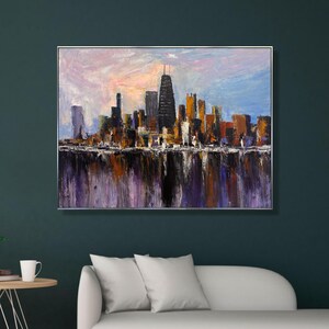 Abstract Cityscape Painting: Textured Acrylic Urban Skyline Art