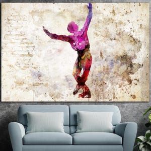 Figure Skating Canvas Wall Art Watercolor Ice Skater Multi Panel Print for Girls Room Modern Dance Studio Decor Sports Gift for Skaters Art