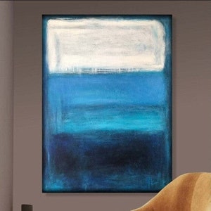 Acrylic Painting In Blue And White Colors Mark Rothko Abstract Paintings On Canvas Textured Art Home Decor 54x40 image 1