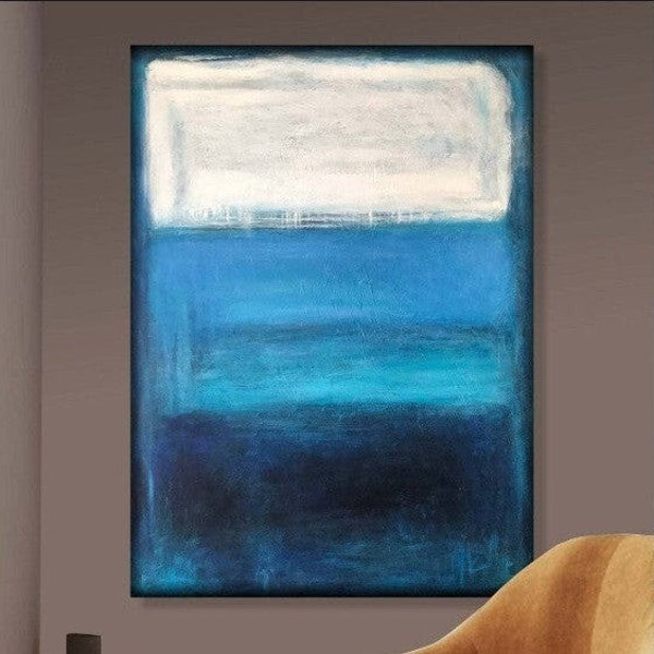 Acrylic Painting In Blue And White Colors Mark Rothko Abstract Paintings On Canvas Textured Art Home Decor 54x40"