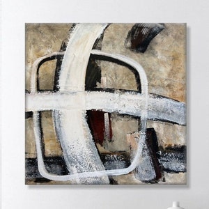 Geometric Abstract Painting: Neutral Colors, Handmade Canvas Wall Art