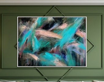 Pintura de textura abstracta colorida sobre lienzo, pinturas modernas, pintura de arte contemporáneo, arte de pared hecho a mano acrílico, 34x46"