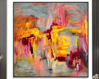 Large Colorful Wall Art Abstract Oil Painting Original Contemporary Art Wall Art Abstract Modern Paintings Wall Art Framed 60x60"