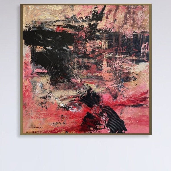 Original Rotes Ölgemälde Auf Leinwand Strukturbild Wandbehang Kunstwerk Vodern Kreative Dekoration für Wohnzimmer 26x26"