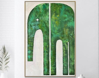 Large Animal Artwork Abstract Green Elephant Art Contemporary Art Wall Painting Frame Painting Nature Painting Elephant Decor 34x24"