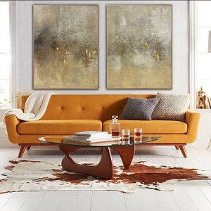 Large Gold Abstract Diptych Paintings Modern Minimalist Art Textured Luxury Painting Minimalist Wall Decor for Living Room