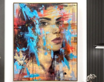 Figurative Painting Women Face Art Colorful Acrylic Painting Oil Painting Creative Abstract Modern Wall Art Framed Modern Art Canvas 60x48"