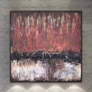 Extra Large Abstract Painting: Red, Brown Textured Canvas Wall Art