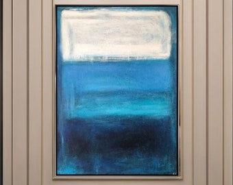 Peinture acrylique en bleu et blanc Mark Rothko, peintures abstraites sur toile, décoration d'intérieur, 54 x 40 po.