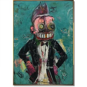 Large Graffiti Style Abstract Portrait Pop Art Bold Neo-Expressionist Painting On Canvas Urban Colorful Wall Art Mixed Media Wall Decor