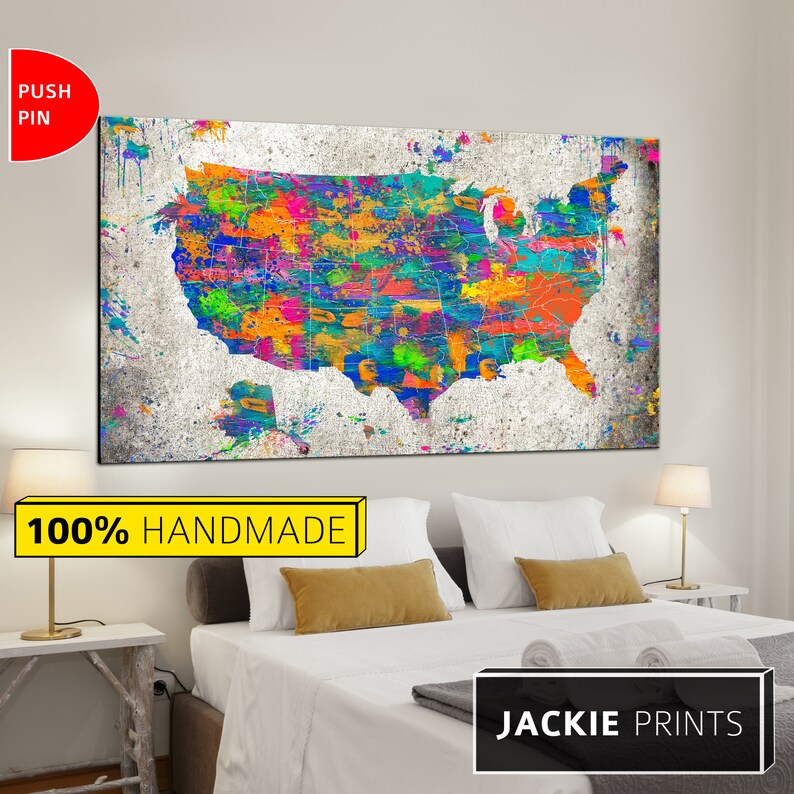 USA Canvas Map US Map Print Large Map Map of the USA Canvas Etsy