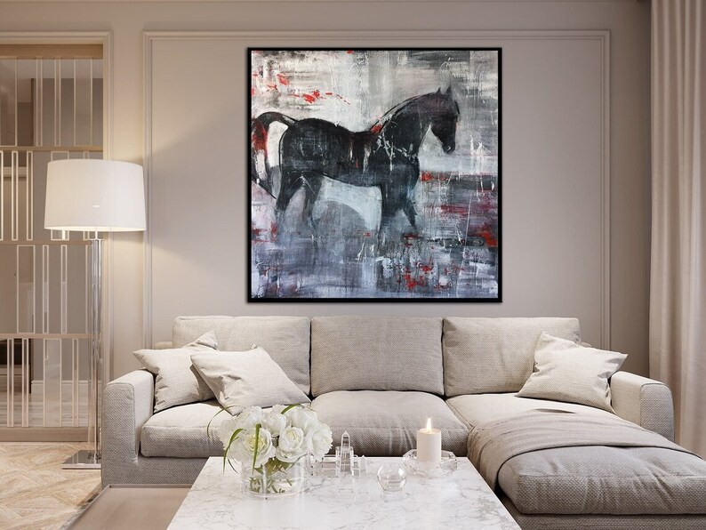 Large Abstract Horse Painting, Modern Equestrian Wall Art on Canvas ...