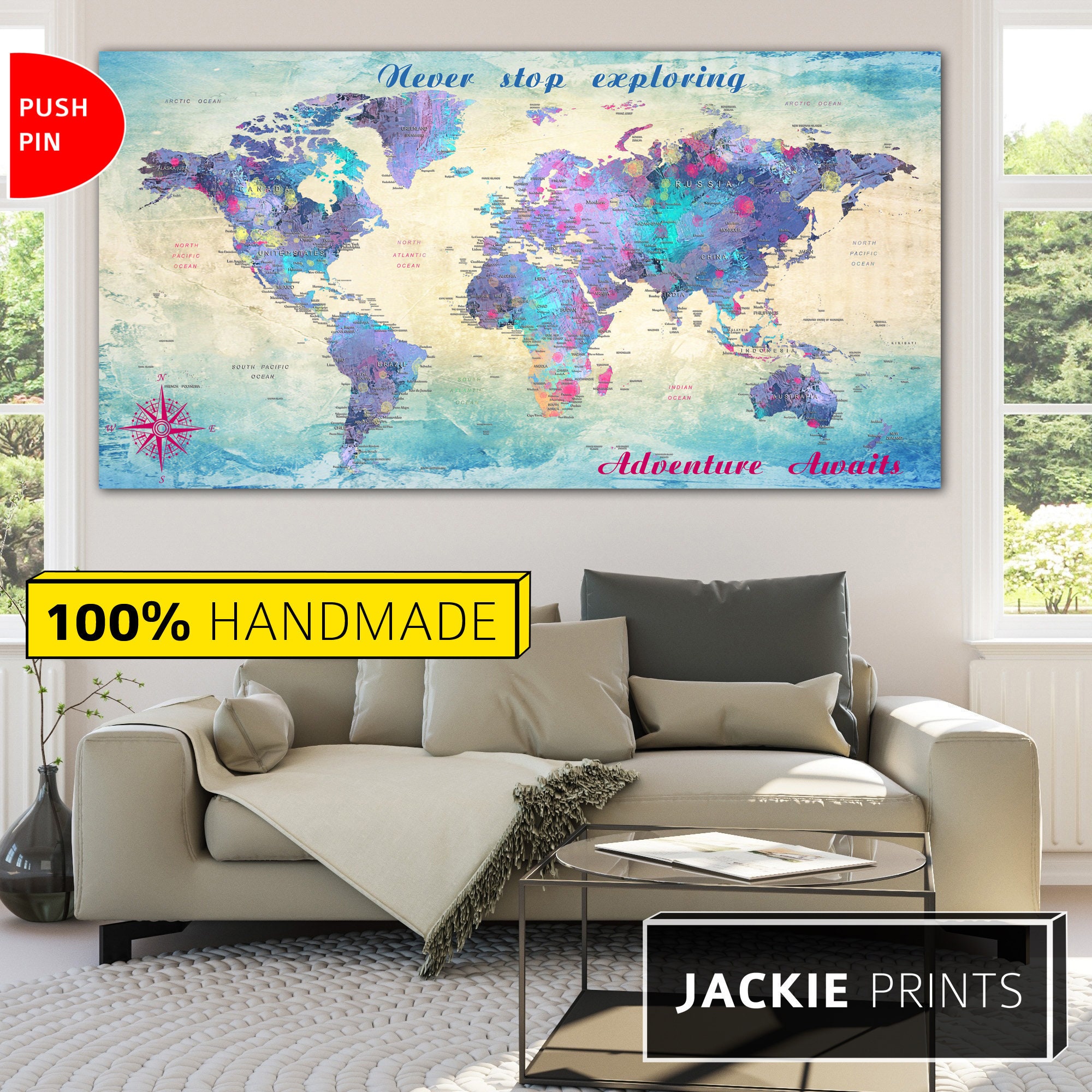 Map for The World Multi Panel Print Colorful World Map Wall Hanging ...