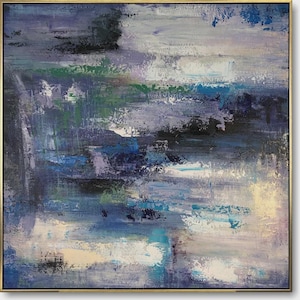 Large Abstract Acrylic Painting: Blue & Gray Textured Canvas Art