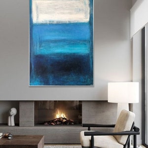 Acrylic Painting In Blue And White Colors Mark Rothko Abstract Paintings On Canvas Textured Art Home Decor 54x40 image 5