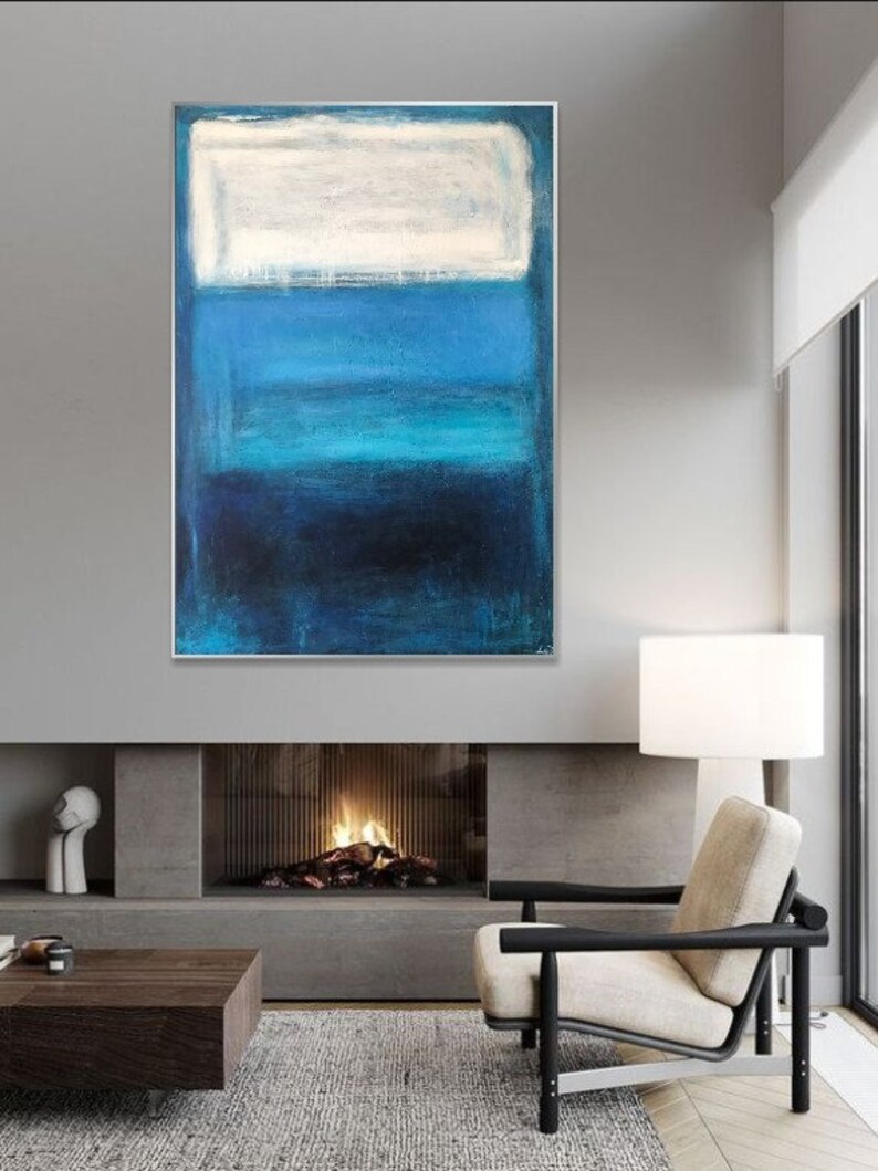 Acrylic Painting In Blue And White Colors Mark Rothko Abstract Paintings On Canvas Textured Art Home Decor 54x40 image 5