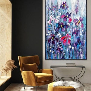 Pinturas de flores abstractas sobre lienzo Pintura contemporánea hecha a mano Arte floral texturizado Arte colorido Pintura creativa Bellas artes 50x34 imagen 5