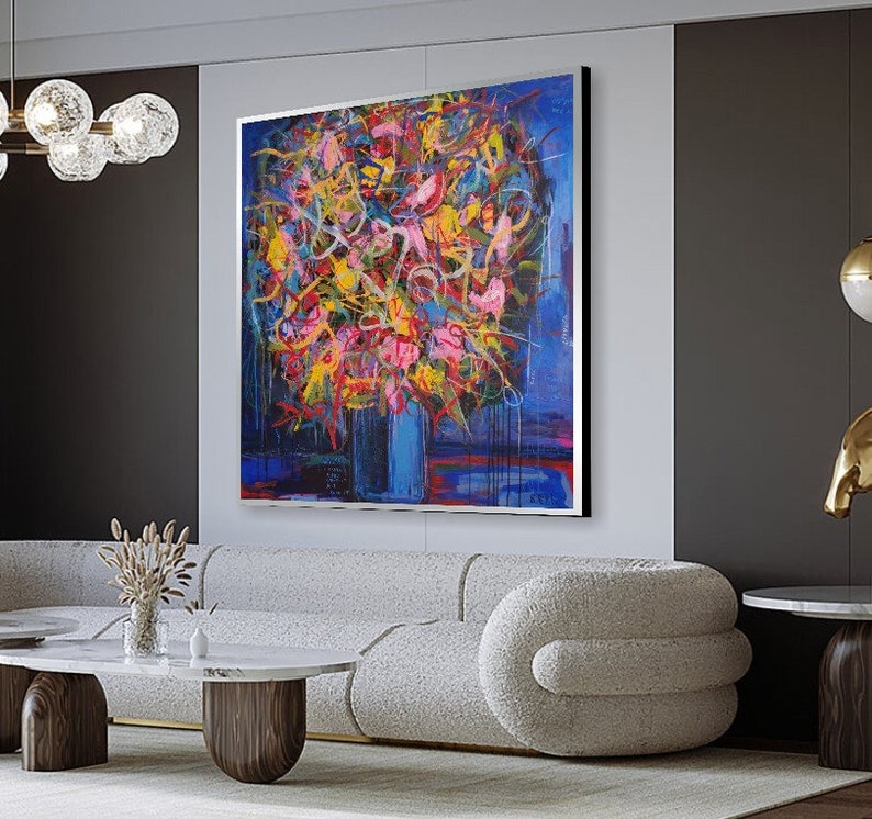 Bouquet Of Flowers Exclusive Art Handmade Painding Frame Modern Wall Art Contemporary Art Abstract Painting 46x46 image 6