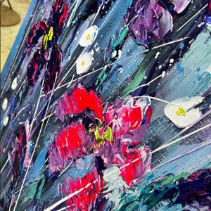Fleurs abstraites, peintures sur toile, peinture contemporaine faite main, art floral texturé, art coloré, peinture créative, beaux-arts, 50 x 34 po. image 2