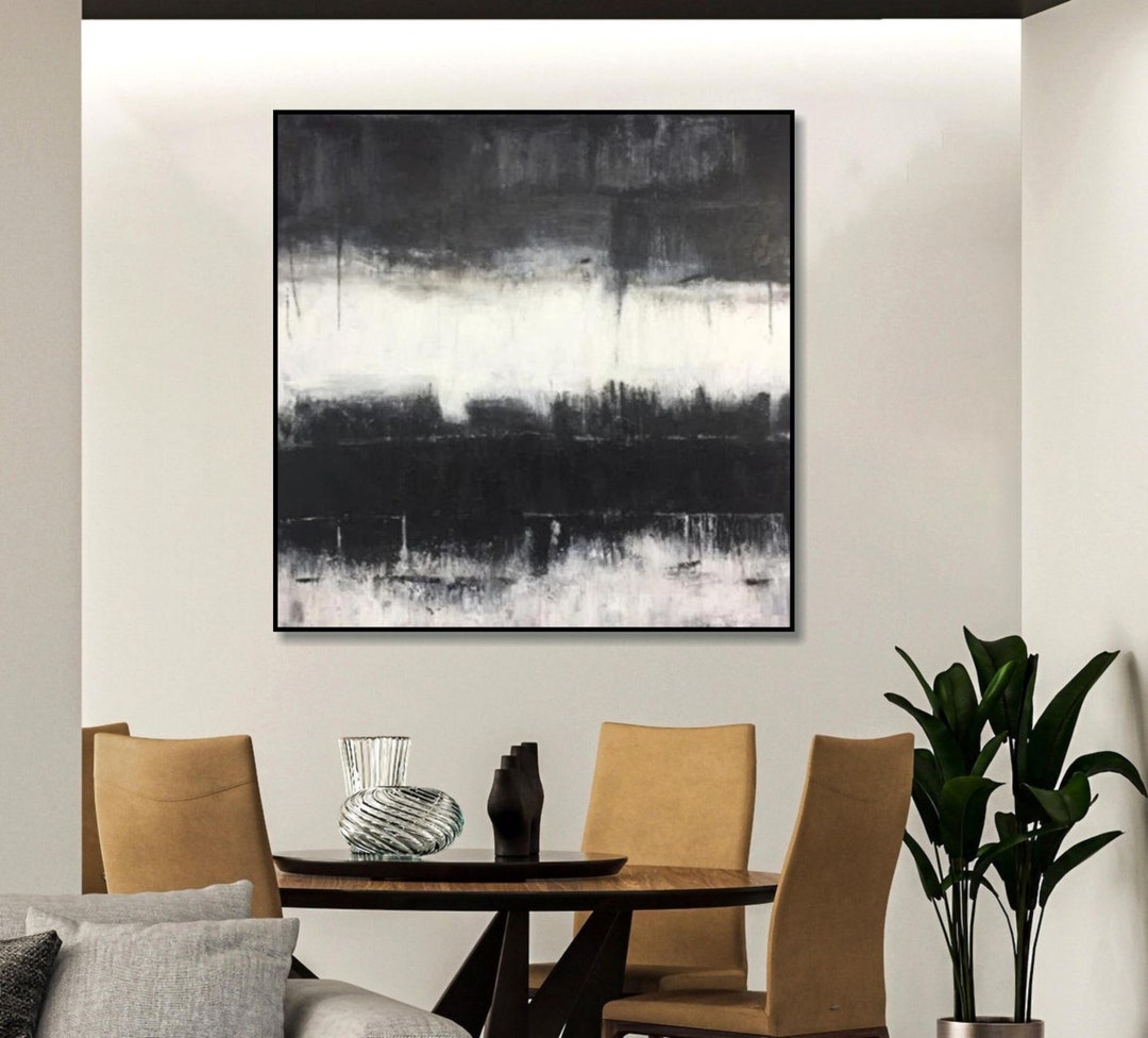 Large Black and White Minimalist Abstract Canvas Art Modern Monochrome ...