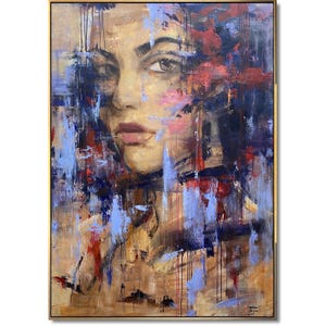 Colorful Figurative Painting Woman Painting Acrylic Unique Wall Art Woman Abstract Face Painting Modern Wall Art Fine Art Painting 63x47&quot;