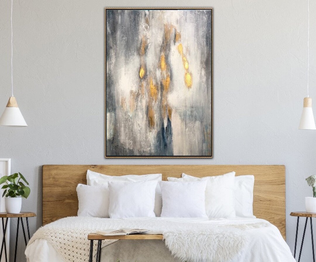 Gray and Gold Abstract Canvas Painting: Modern Textured Wall Art - Etsy