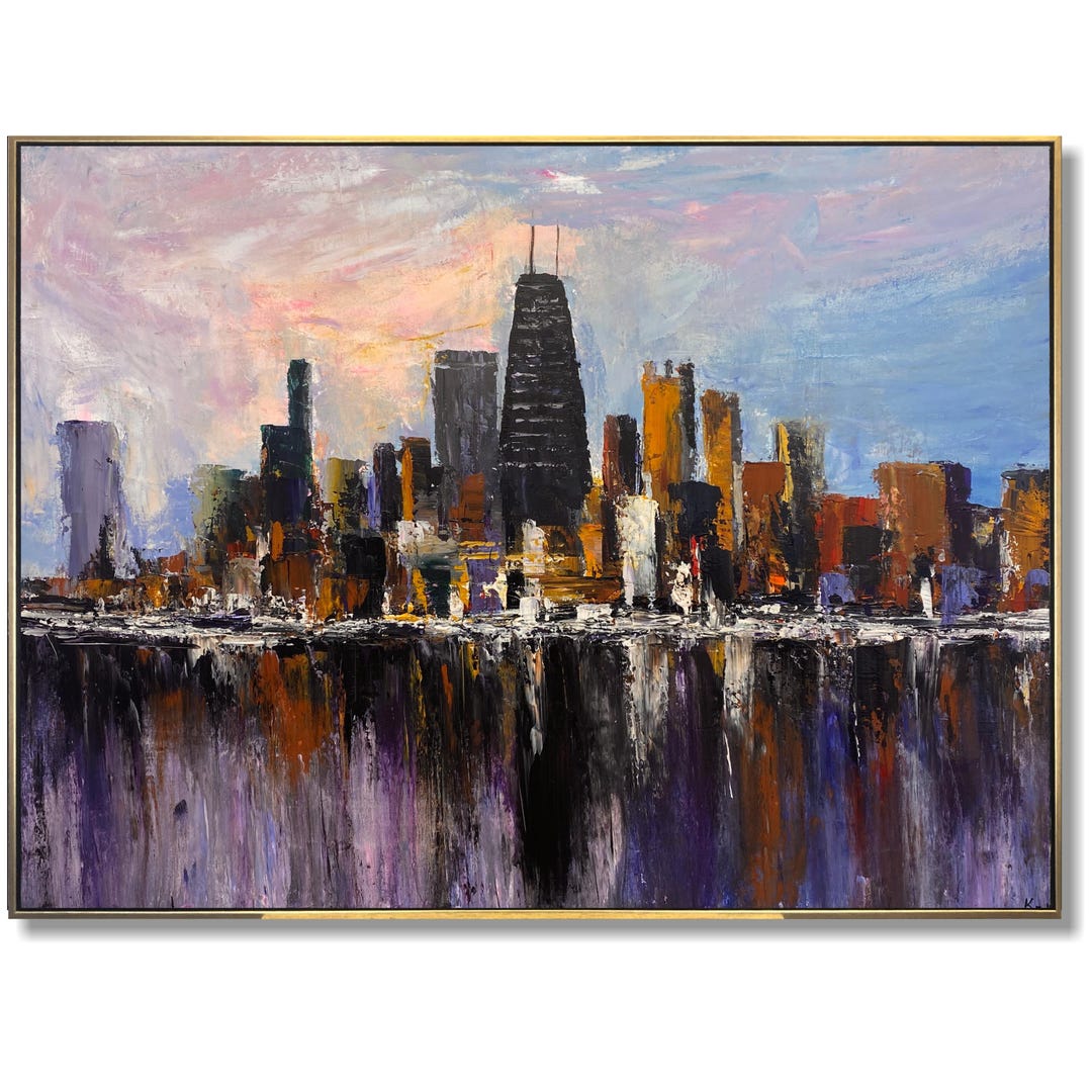 Curated visual reference: Fresh Look at Abstract Cityscape Paintings On Canvas Modern Urban Skyline Art