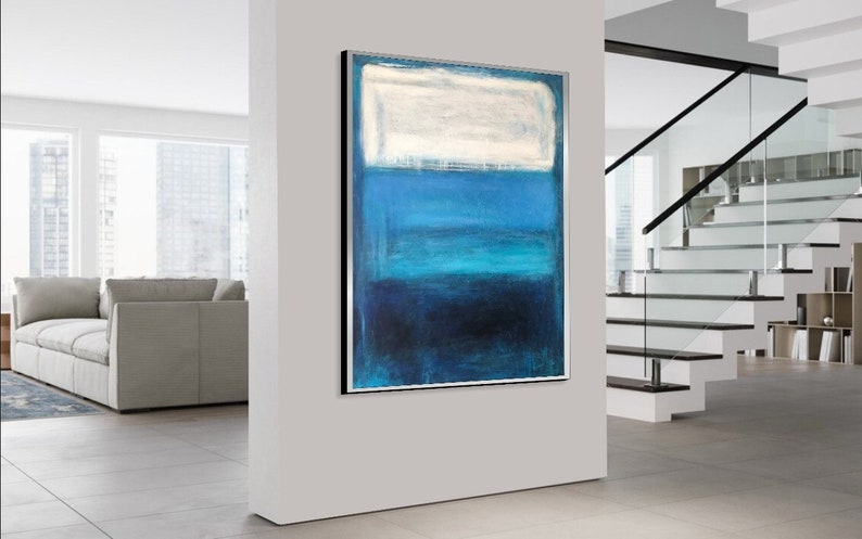 Acrylic Painting In Blue And White Colors Mark Rothko Abstract Paintings On Canvas Textured Art Home Decor 54x40 image 9