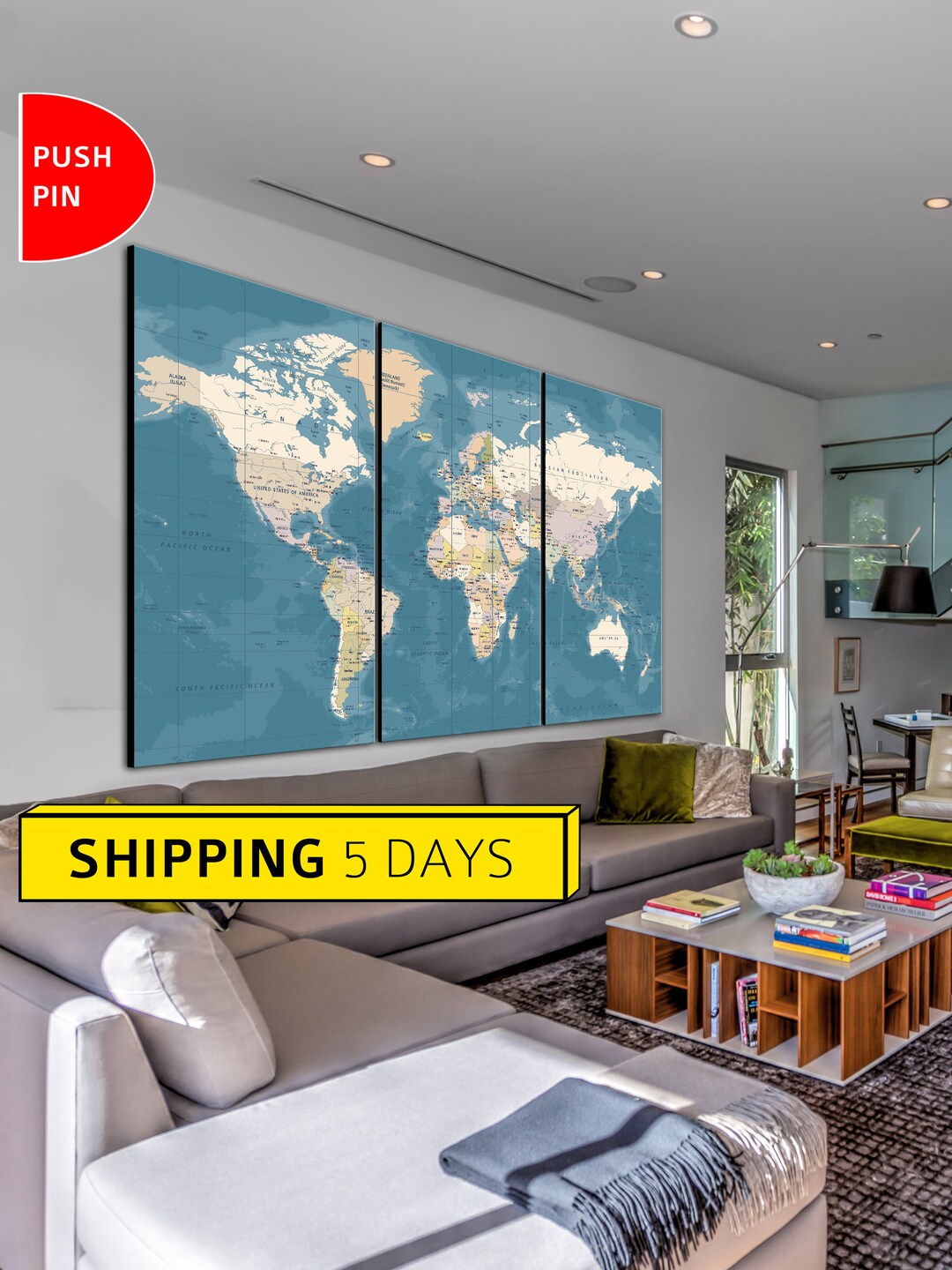 Canvas World Map Push Pin Map Print Abstract World Map World - Etsy