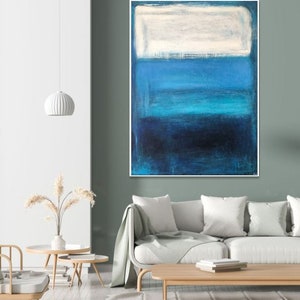 Acrylic Painting In Blue And White Colors Mark Rothko Abstract Paintings On Canvas Textured Art Home Decor 54x40 image 4