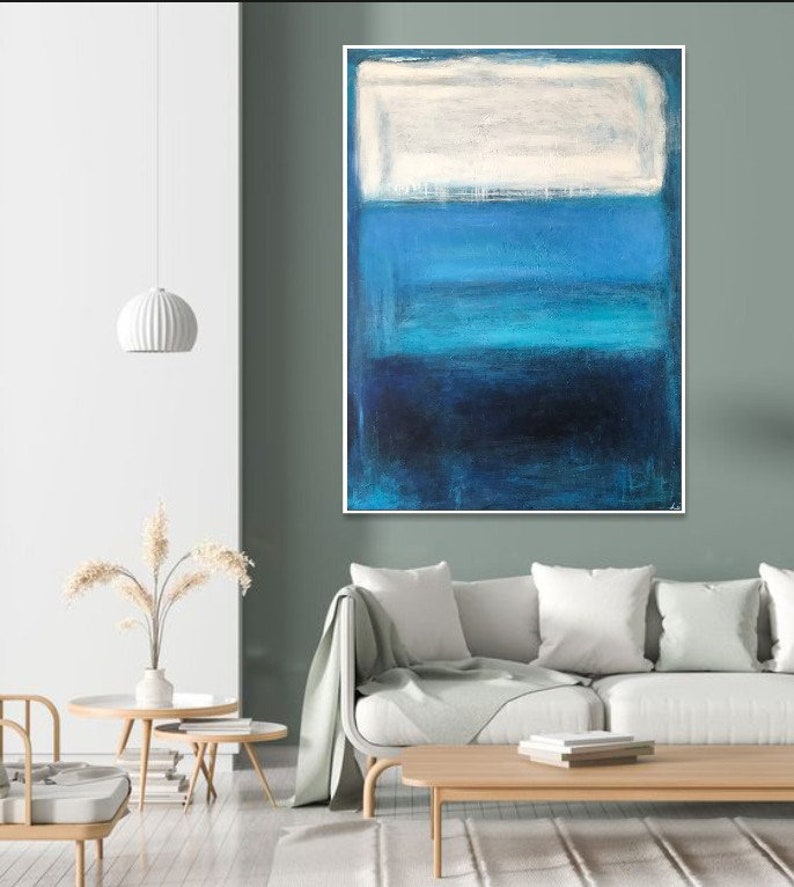 Acrylic Painting In Blue And White Colors Mark Rothko Abstract Paintings On Canvas Textured Art Home Decor 54x40 image 4