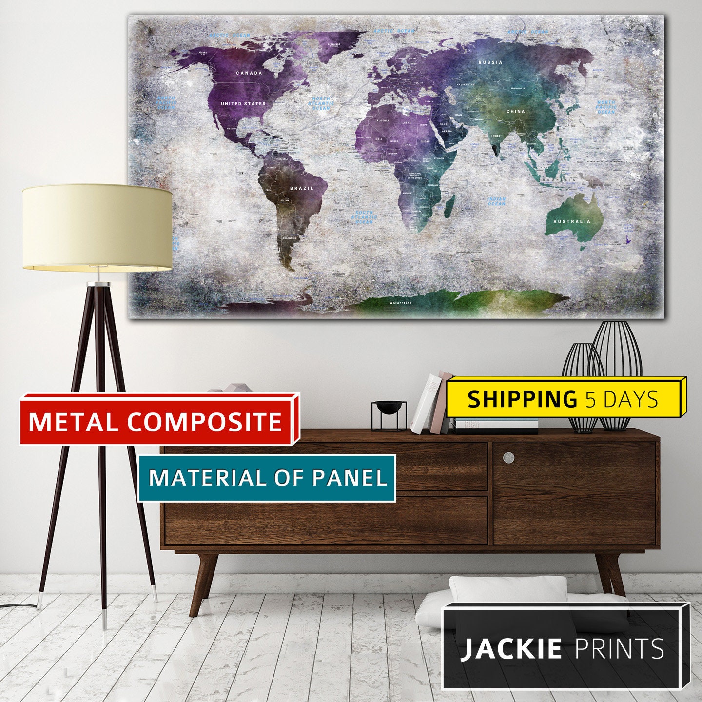 METAL World Map Metal Print World Map Metal Metal Print Map Etsy