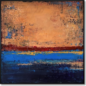 Blue and Gold Abstract Painting: Textured Modern Wall Art (32&quot;x32&quot;)