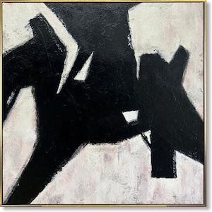 Large Minimalist Black and White Abstract Painting Original Canvas Art Wall Decor
