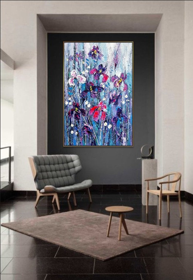 Fleurs abstraites, peintures sur toile, peinture contemporaine faite main, art floral texturé, art coloré, peinture créative, beaux-arts, 50 x 34 po. image 6