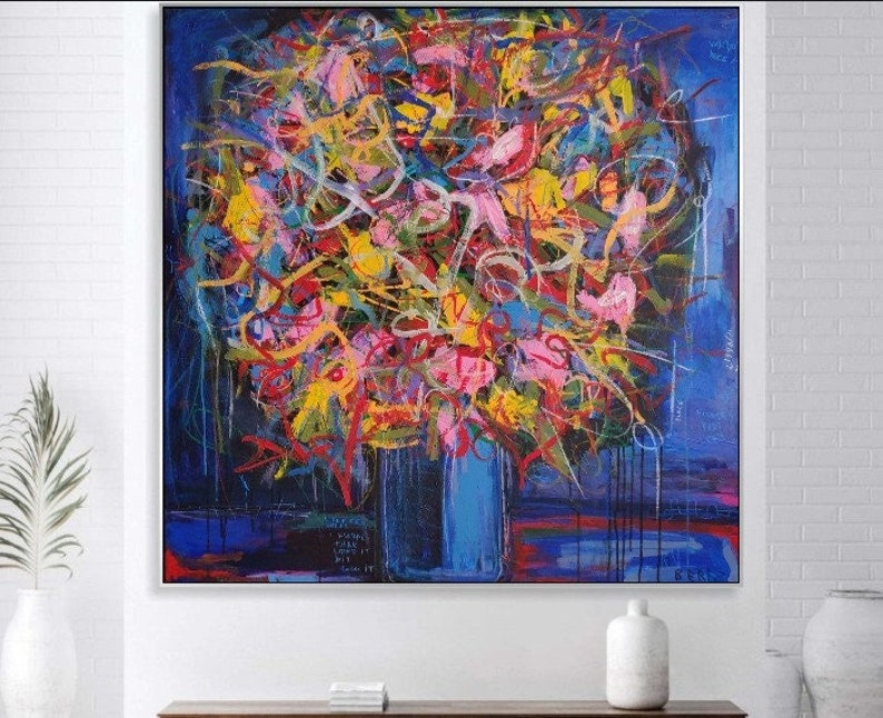 Bouquet Of Flowers Exclusive Art Handmade Painding Frame Modern Wall Art Contemporary Art Abstract Painting 46x46 image 1