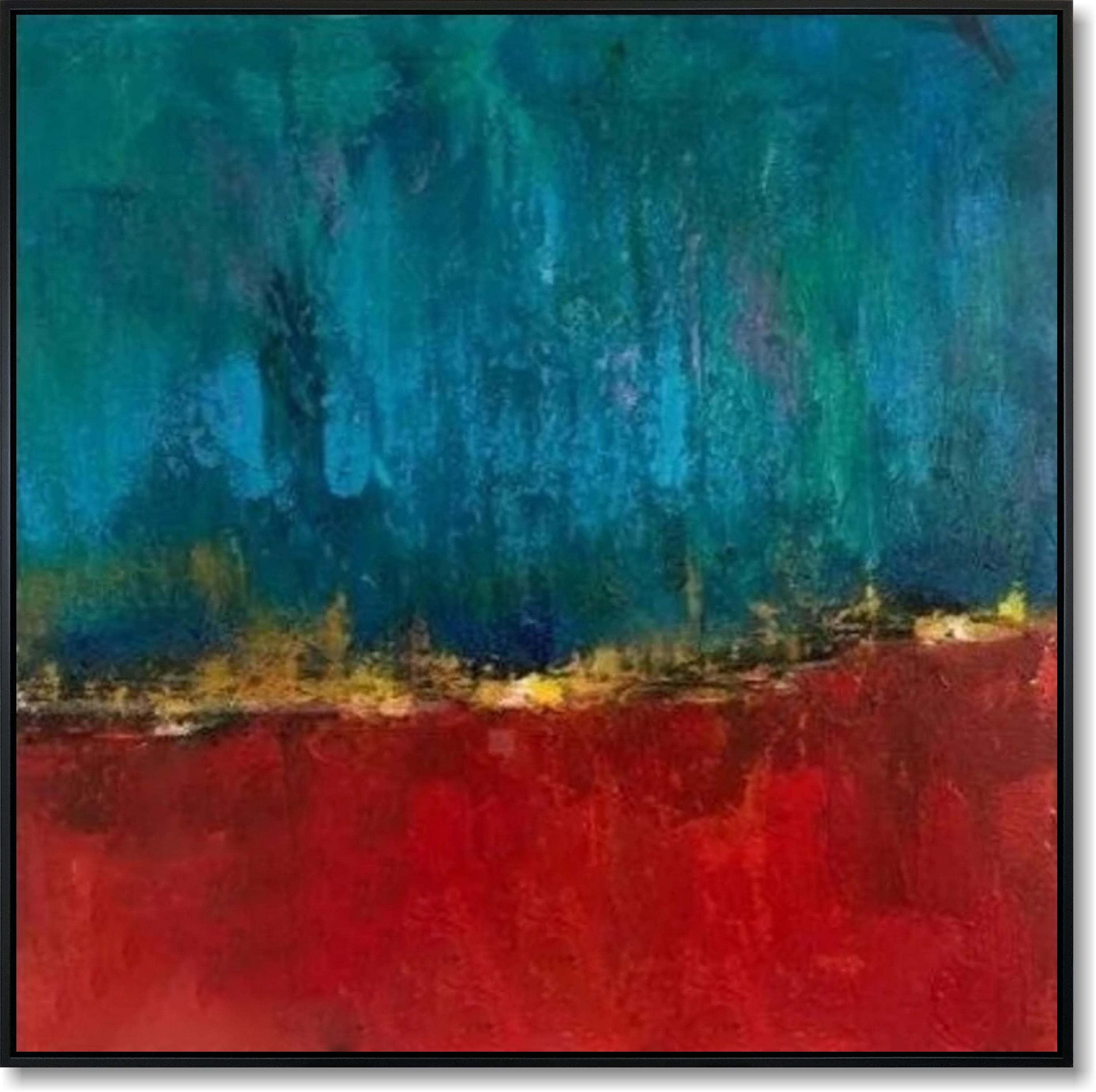 大胆な赤と青の抽象画 - モダンなカラーフィールドウォールアート