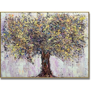 Textured Abstract Tree of Life Painting Modern Colorful Nature Art Original Handmade Tree Painting for Living Room Wall Decor 33.5&quot;x45&quot;