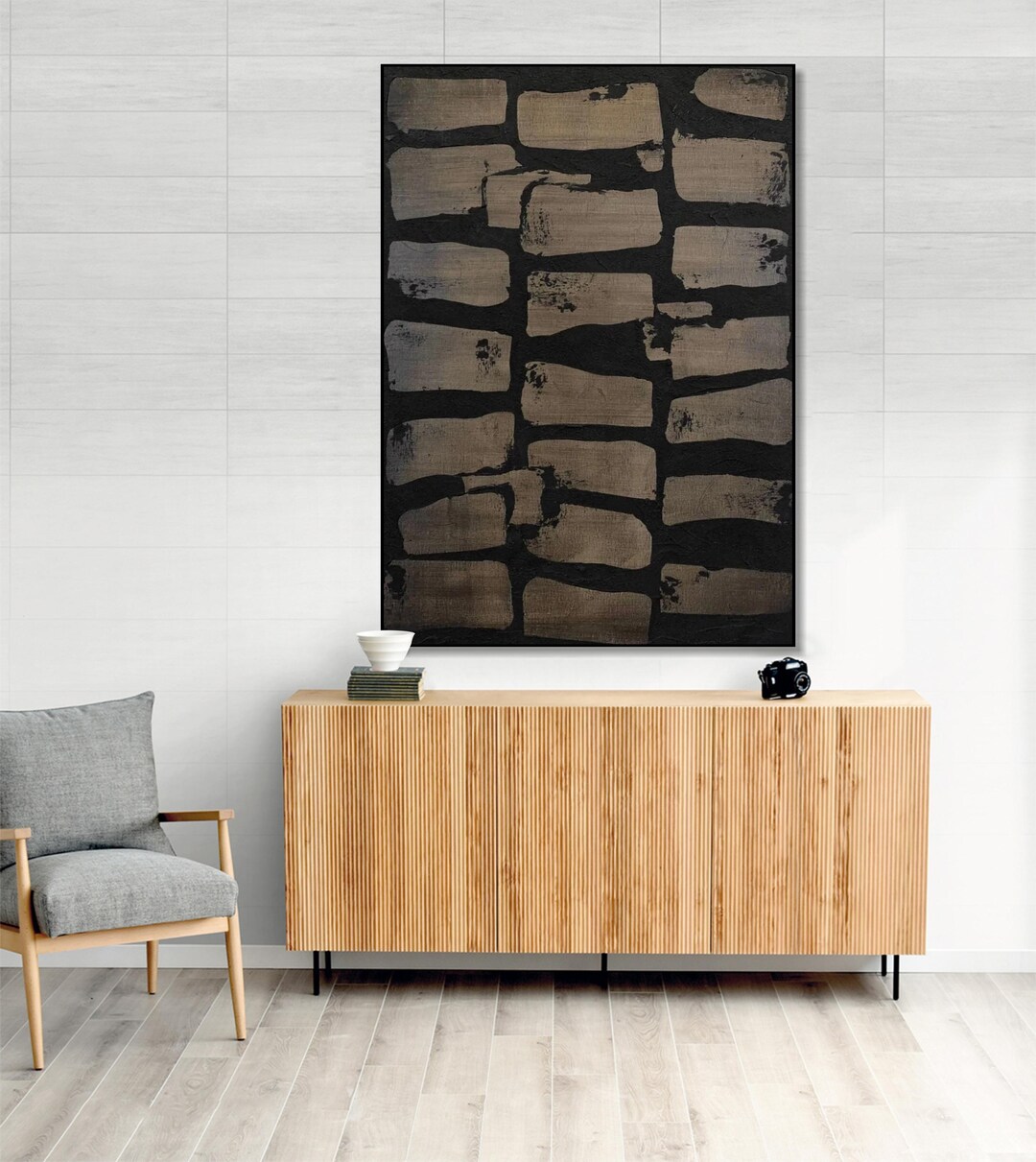Large Black and Brown Abstract Painting, Wabi Sabi Minimalist Wall Art ...