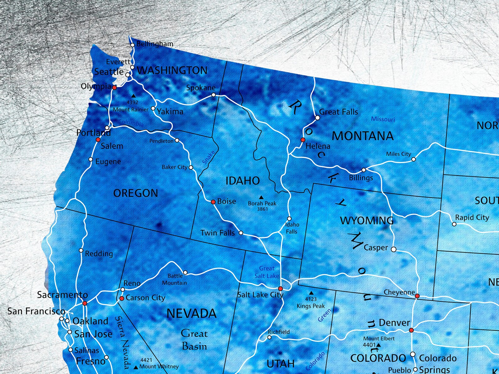 Blue Map Wall US Map United States Map Blue Color Map Map - Etsy