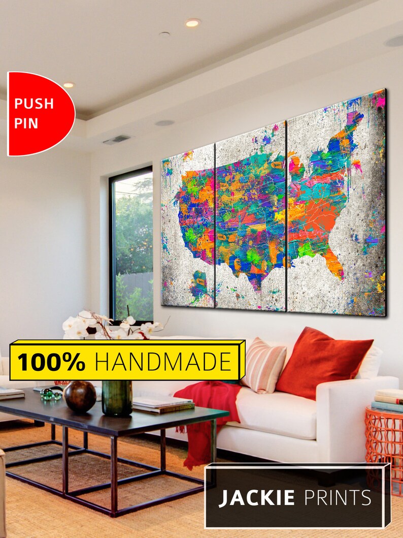 USA Canvas Map US Map Print Large Map Map of the USA Canvas Etsy